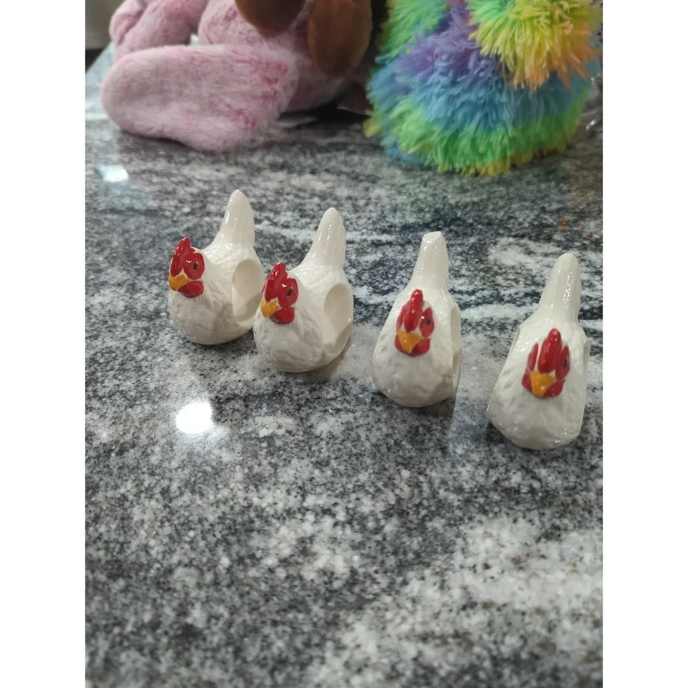 Set Of 4 Ceramic Chicken Hen Napkin Rings Farmhouse Country Rustic Cottagecore